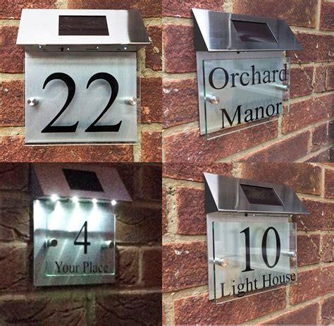 MODERN SOLAR LIGHT House Signs Plaques Door Numbers 1 - 9999 street Name LED. . Illuminated house numbers solar